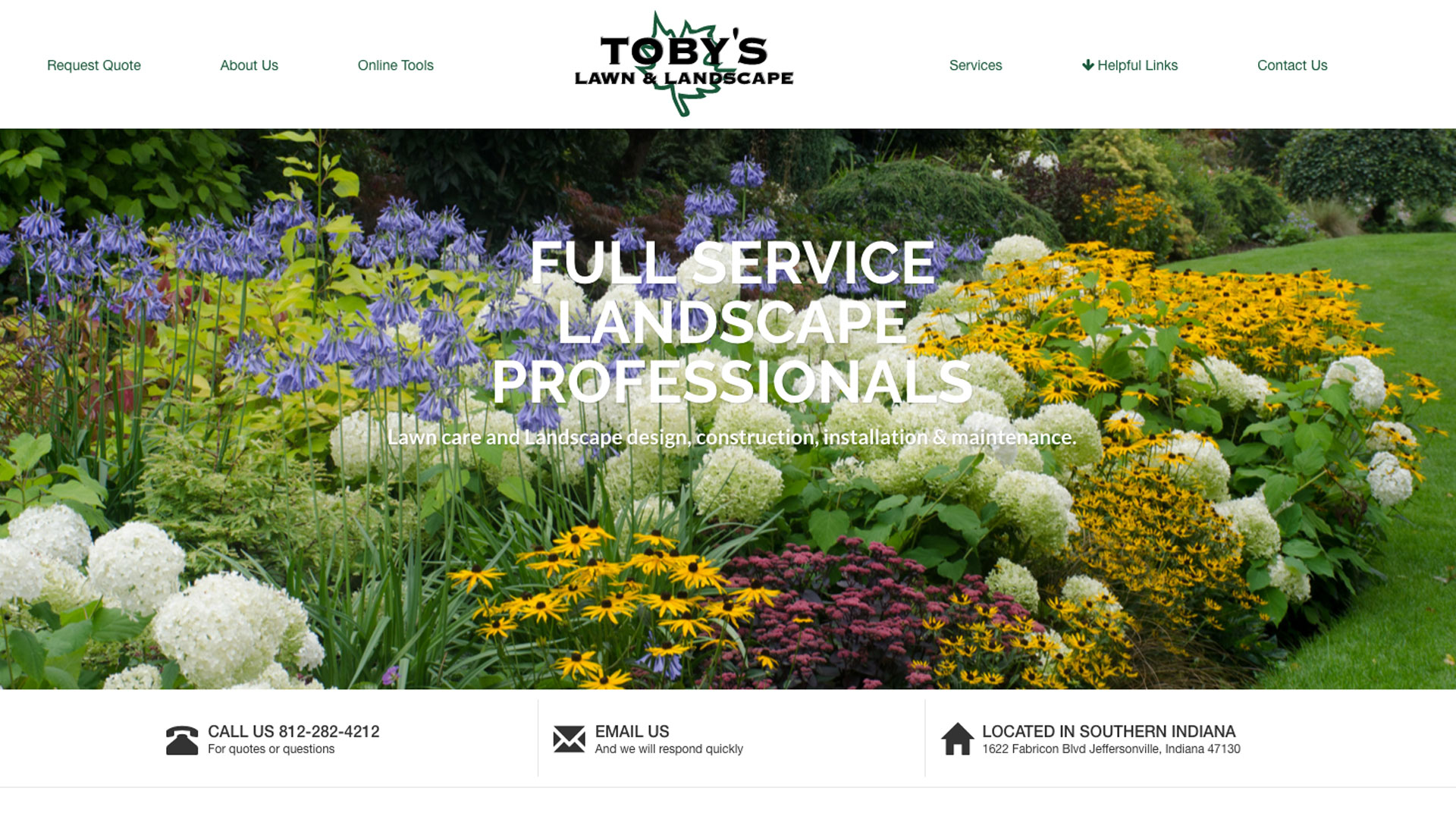 Toby's Lawn and Landscape website home page image